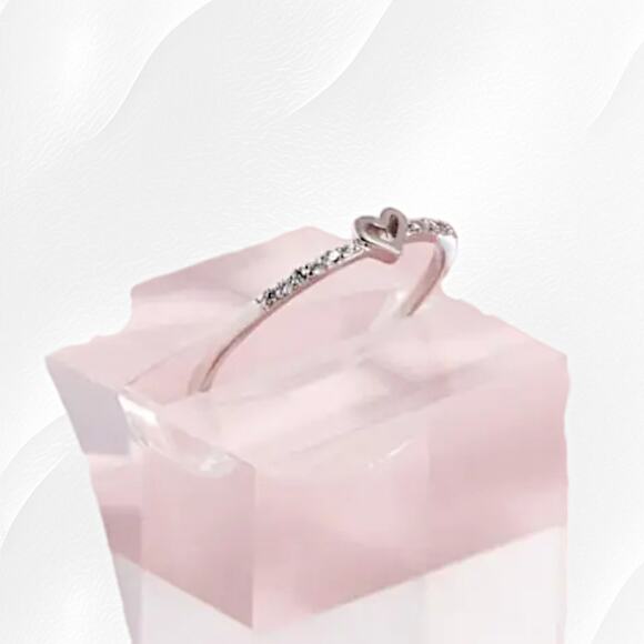 Silver Heart Coquette Cubic Zirconia Hollow Design Fashion Jewelry Ring Size 7 - Picture 5 of 5